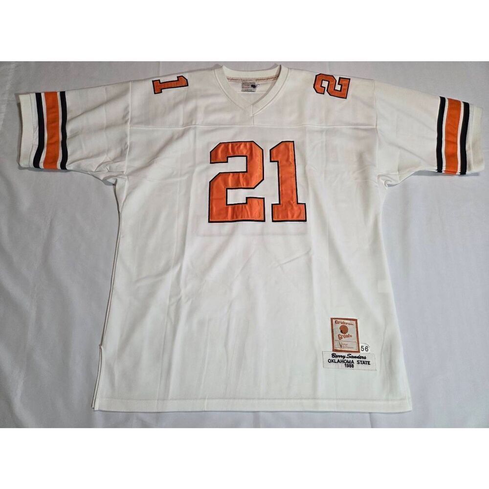 GRIDIRON GREATS BARRY SANDERS 1988 FOOTBALL JERSEY MENS 56 NCAA OKLAHOMA STATE